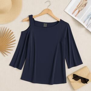 Clara Sun Woo Asymmetric Cold Shoulder Longline Blouse Black Womens Small